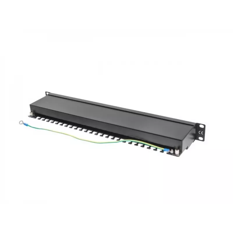Patch panel 1U LANBERG PPS5-1024-B — 24-port RJ-45 Cat5, metal, czarny, montaż w szafie rack