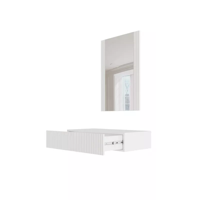 Toaletka z lustrem cama meble PAFOS 80×41,6×100 cm, biała matowa, rama MDF, 1 szuflada
