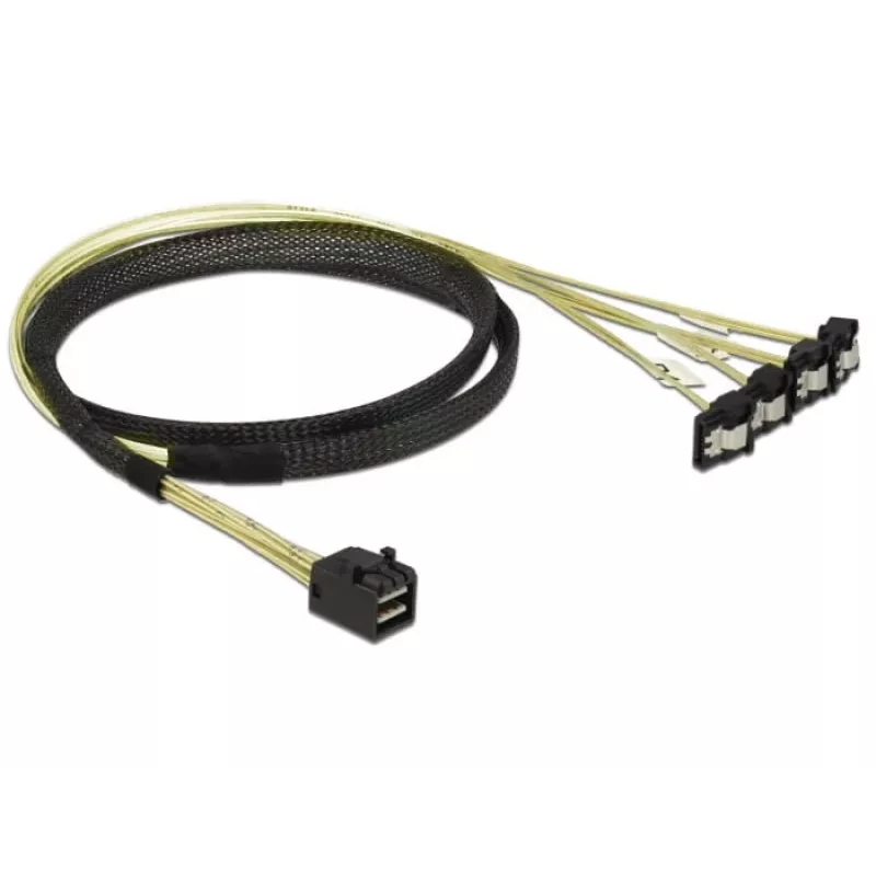 Kabel SCSI DeLOCK 85685 Czarny Żółty 1 m 1 x Mini SAS HD SFF-8643 4 x SATA 7 pin