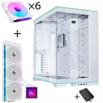 Lian Li O11 Dynamic EVO RGB PC-Enclosure Bundle + HydroShift II LCD-S 360TL AiO + 6x UNI FAN SL-INF 120 Reverse Blade Fan - Biały