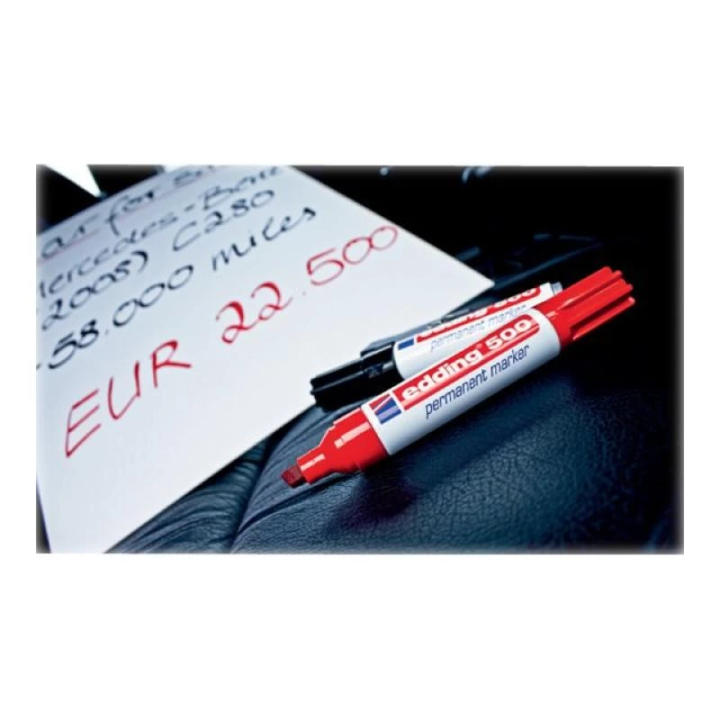Marker permanentny Edding 500 z końcówką dłutową, czerwony