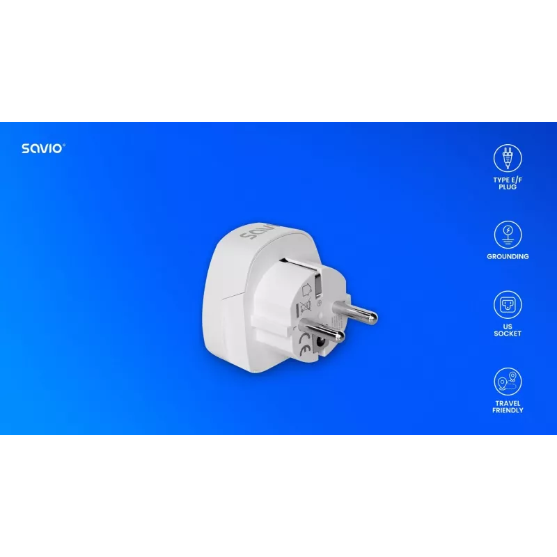 Adapter podróżny SAVIO AP-01, gniazdo US – wtyczka EU