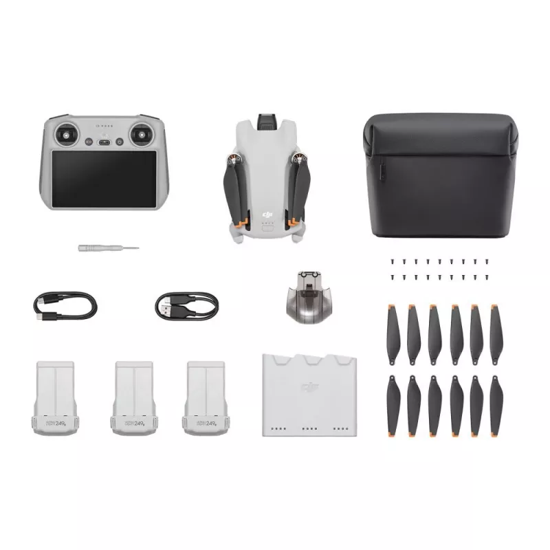 Kwadrokopter DJI Mini 3 Fly More Combo — dron 4-wirnikowy, kamera 12 MP 4K, zasięg 10 000 m, maks. prędkość 10,55 m/s, bateria 2453 mAh, 0,248 kg, szary
