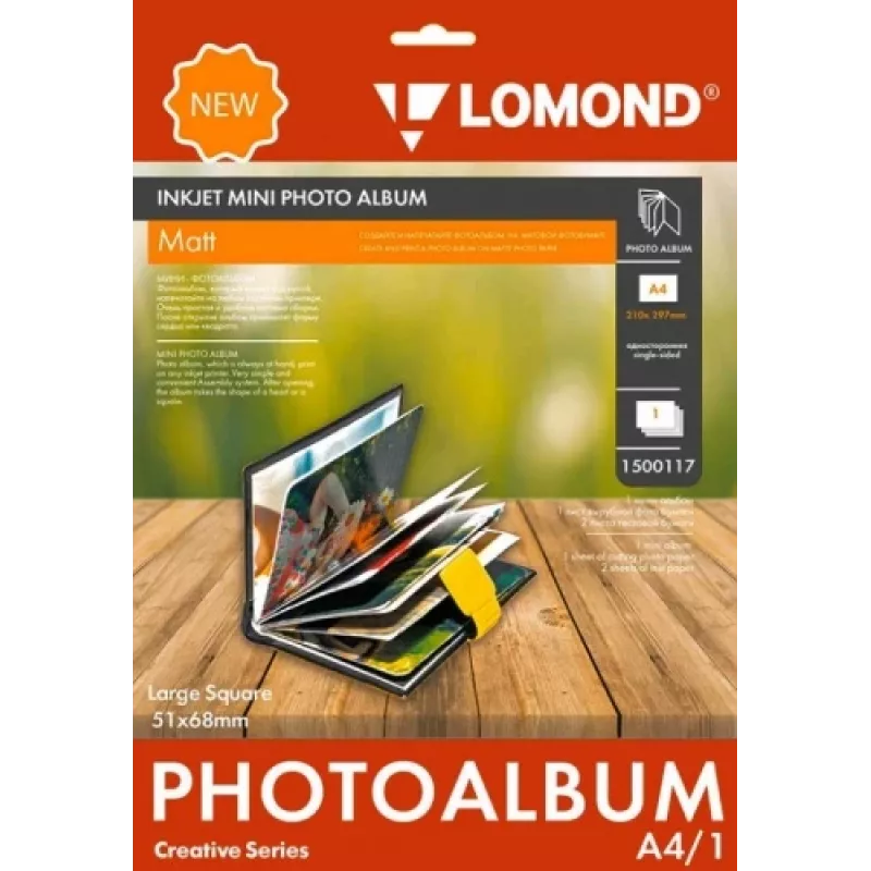 Mini album fotograficzny Lomond Large Square Matte 51×68 mm — przechowuje małe odbitki, matowe strony