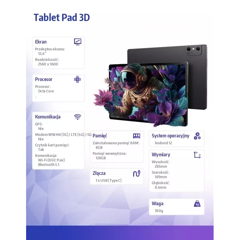 Tablet Nubia Pad 3D 12.4 cala Snapdragon 888 8 GB 128 GB Android