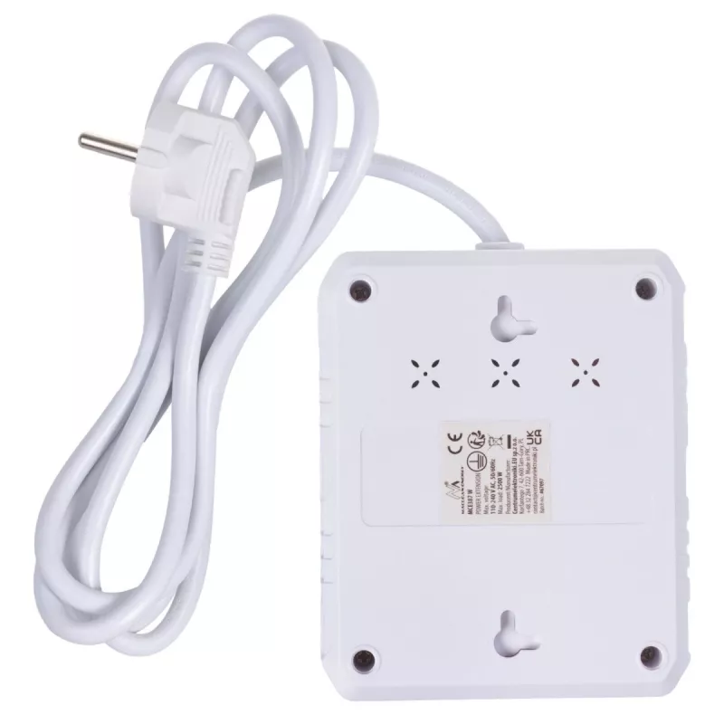 Listwa zasilająca MACLEAN MCE387 W — 2 gniazda, 3×USB A, 110–240V, 2500W, kabel 1,5 m, biała