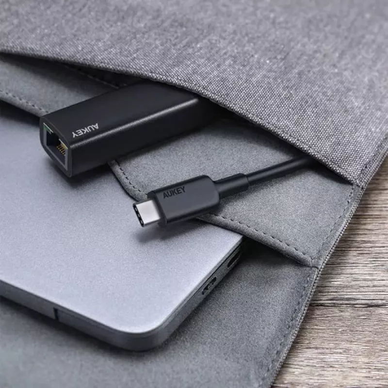 Adapter Ethernet Aukey CB-A30 USB‑C na Gigabit RJ45 10/100/1000 Mb/s, USB 3.0, aluminium, wskaźniki LED