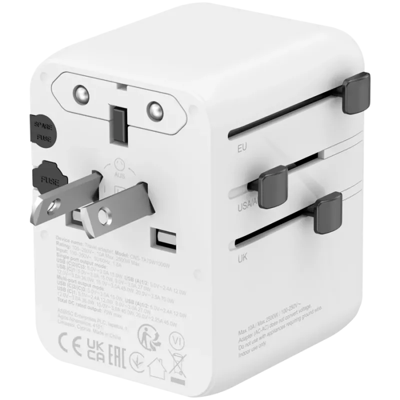Adapter podróżny CANYON OnTour 70 EU/UK/US/AUS 70W Biały