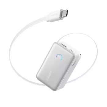 Power bank Anker A1638 10000 mAh, 45 W całkowitej mocy wyjściowej, biały, wbudowany wysuwany kabel USB-C