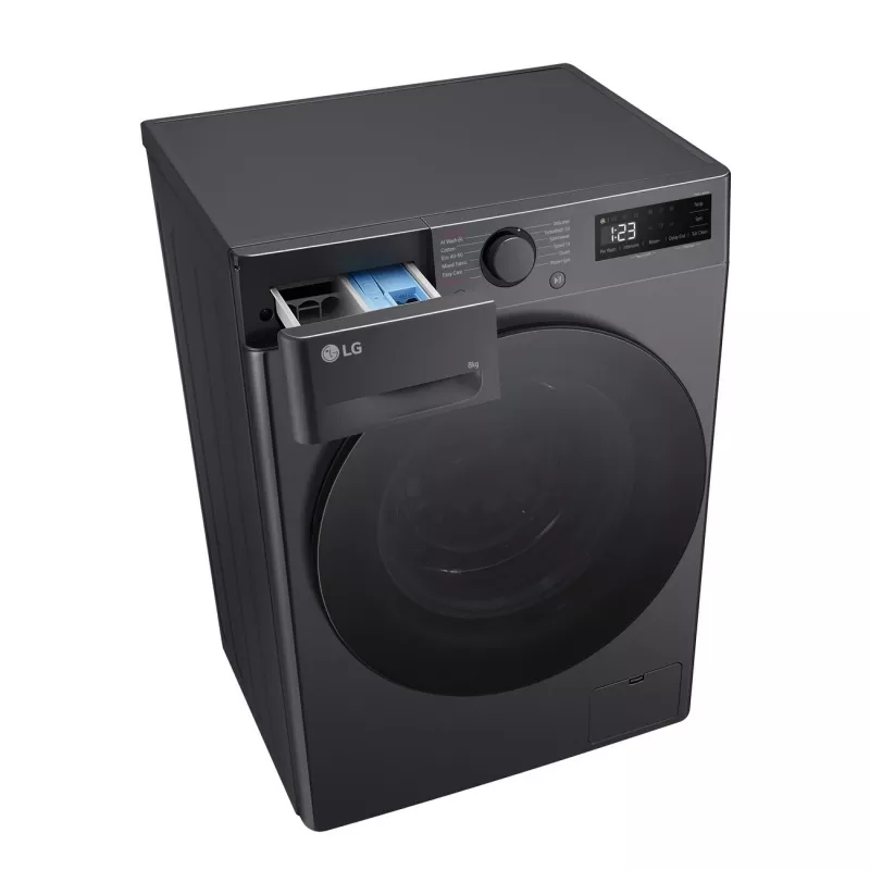 Pralka LG F2WR508S2M — ładowanie od przodu, 8 kg, 1200 obr./min, A efektywność, 60×48 cm, LED, middle Czarny