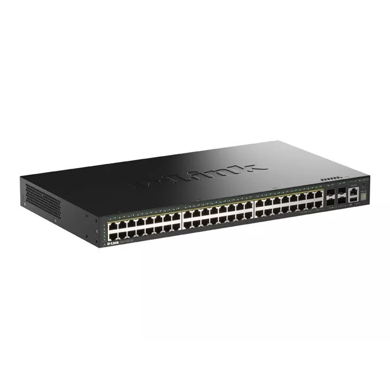 D-Link 52-portowy gigabitowy przełącznik zarządzalny Smart z możliwością stackowania PoE+ z 4 portami 10G SFP+