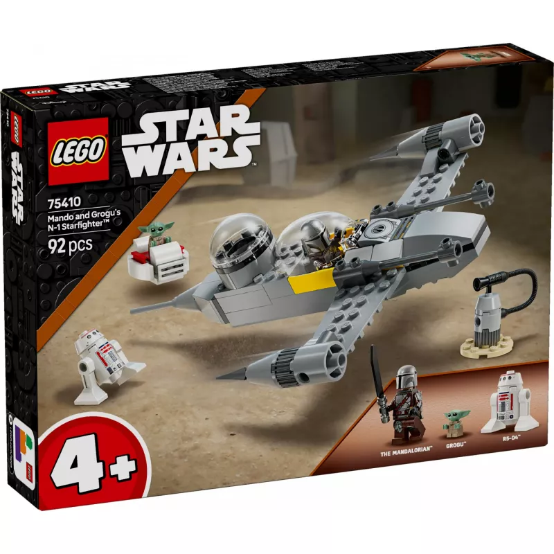 LEGO Star Wars zestaw 75410 model N-1 Starfighter z 92 elementami, minifigurkami Mando i Grogu