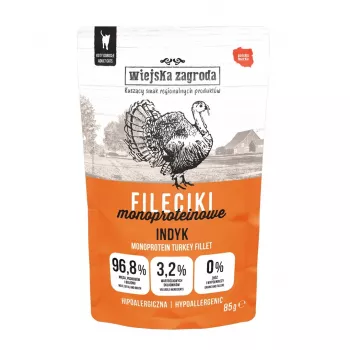 WIEJSKA ZAGRODA Monoproteinowe filety z indyka – mokra karma dla kotów – 85 g