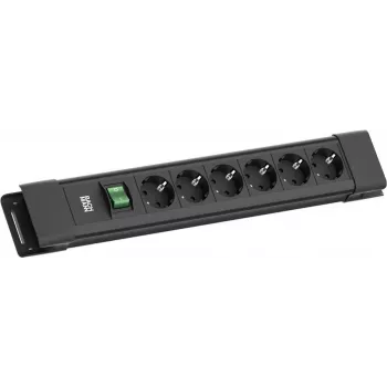 Listwa zasilająca Bachmann CONNECTUS z 6 gniazdami CEE7/3, 1 przełącznikiem, kablem 2,0 m, wtyczką CEE7/7, czarna