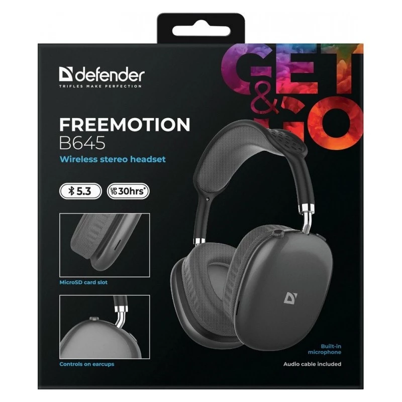 Słuchawki bezprzewodowe DEFENDER EEMOTION B645 — binauralne, nauszne, USB-C, AUX, zamknięte wokółuszne, 20–20000 Hz, 105 dB