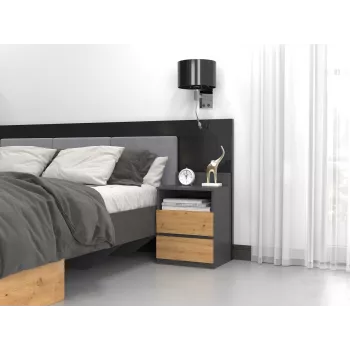 Szafka nocna top e shop M1 ANTRACYT/ARTISAN, Dąb, 2 szuflady, 400×320×590 mm