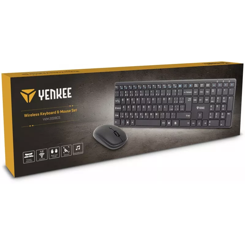 Bezprzewodowy zestaw klawiatura i mysz YENKEE YKB 2008CS — 2,4 GHz USB, kompaktowy układ