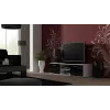 Stolik pod telewizor cama meble SOHO 140 — 1400×430×370 mm, biały blat, płyta wiórowa, biała rama, czarne fronty na wysoki połysk