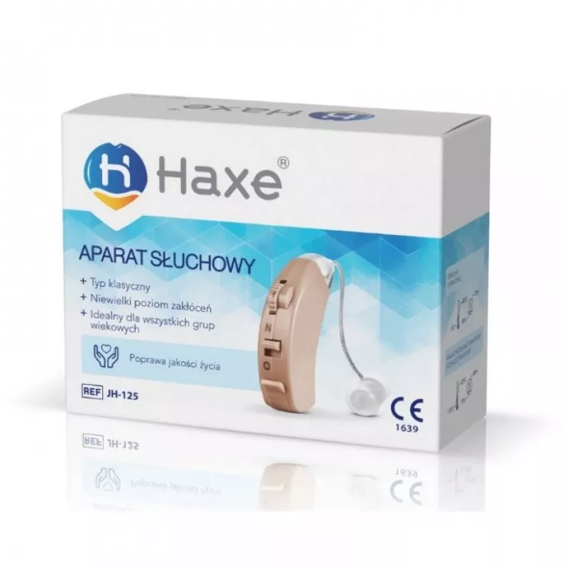 Wzmacniacz słuchu douszny Haxe JH-125, ładowalny, beżowy, 4 poziomy głośności, 45 dB wzmocnienia