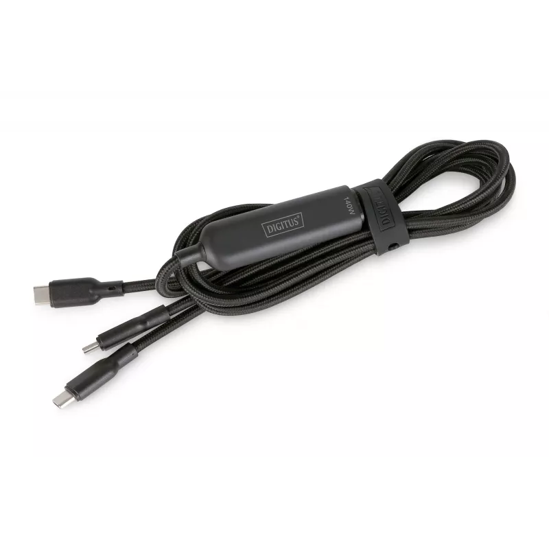 Kabel ładujący DIGITUS USB-C 2w1 140 W, USB-C na 2×USB-C, 1,8 m, USB 2.0, czarny