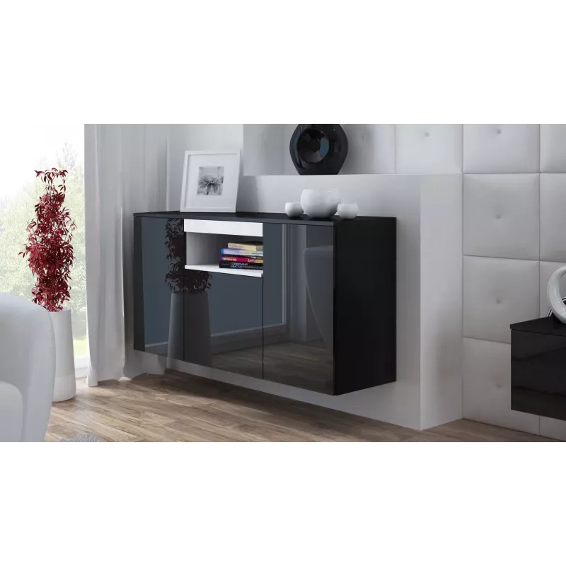 Cama Komoda VIVA 150 czarny/czarny połysk + biały
