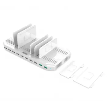 Stacja ładująca Unitek Y-2190A — 10× portów USB (8×USB2.0 + 2×USB3.2 Gen1), ładowanie bezprzewodowe, łącznie 96W