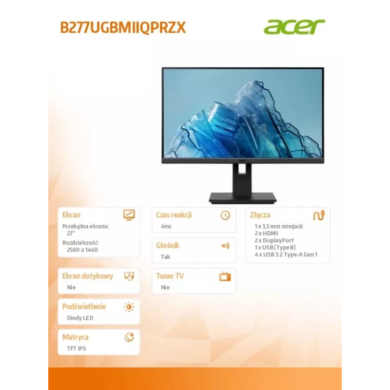 Monitor Acer B277UG 27 cali IPS QHD