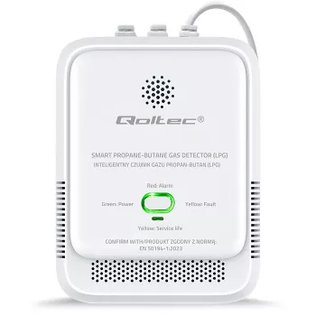 Czujnik gazu QOLTEC 52652 — detektor propanu/butanu (LPG), alarm 85 dB, wskaźnik LED