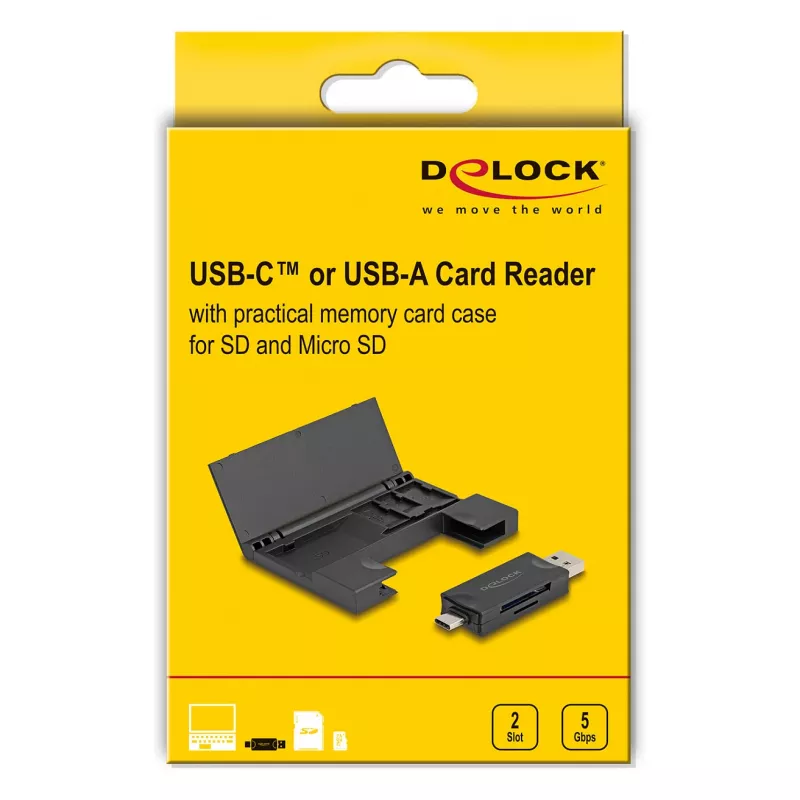 Czytnik kart DeLOCK 91014 USB 3.2 Gen 1 Typ-A/Typ-C Czarny MicroSD SD