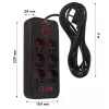 Listwa zasilająca MACLEAN MCE391 B – 6 gniazd, 4×USB-A + 1×USB-C, 110–240V, 2500W, kabel 3 m, czarna