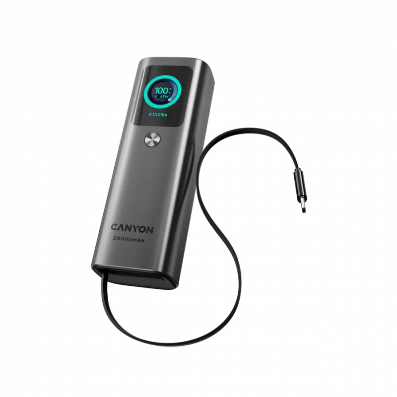 CANYON Powerbank z wbudowanym kablem OnPower 265 20000mAh 165W Aluminium Ciemnoszary