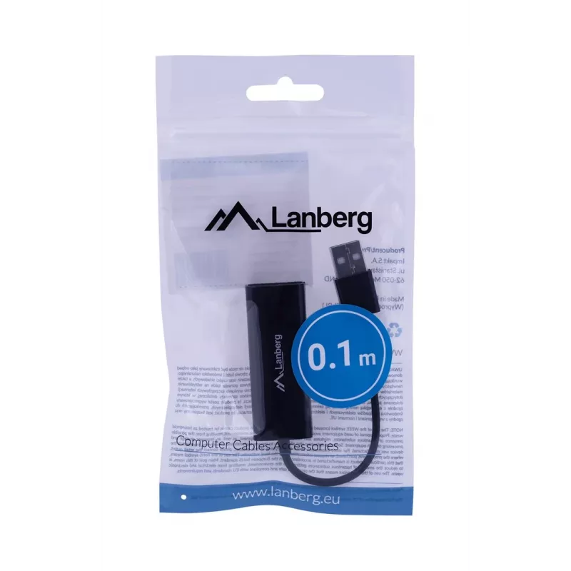 Karta sieciowa LANBERG NC-0100-01 USB 10 Gbit/s, hot-swap, kabel 0,15 m, czarna