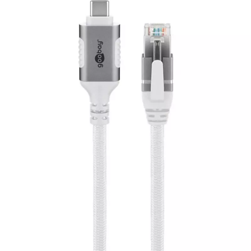 Kabel sieciowy Goobay 74180 USB C RJ-45 Cat6 10 m biały