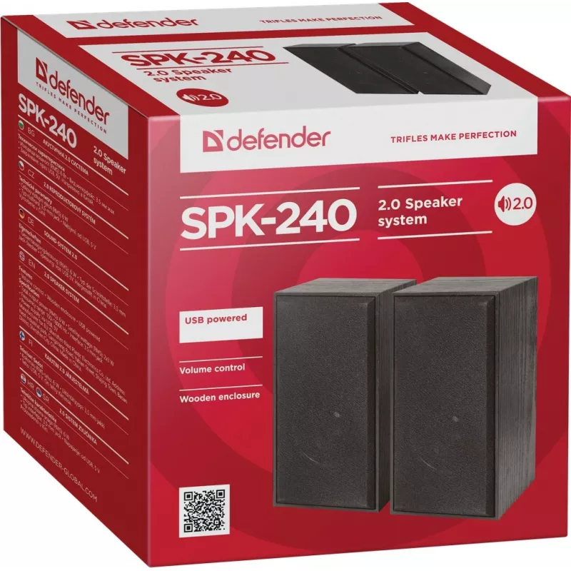 DEFENDER SPK-240 przewodowe głośniki biurkowe, 2.0, 6 W RMS, zasilane przez USB, 3,5 mm, czarny