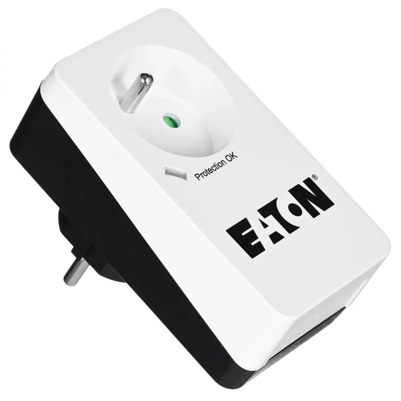 Skrzynka przeciwprzepięciowa Eaton Protection Box 1 FR — 1 gniazdo typu E, 220–250 V, 16 A, 4000 W, czarna, kompaktowa