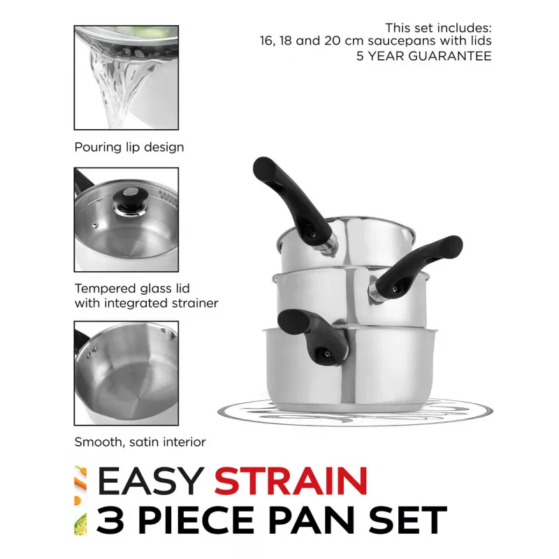 Zestaw naczyń kuchennych Russell Hobbs RH00542EU7 — 3-częściowe patelnie z powłoką nieprzywierającą, można myć w zmywarce