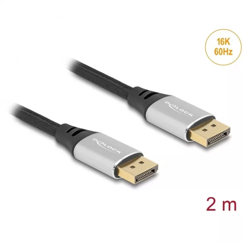 Kabel DisplayPort DeLOCK 16K 60 Hz 2 m srebrny metal