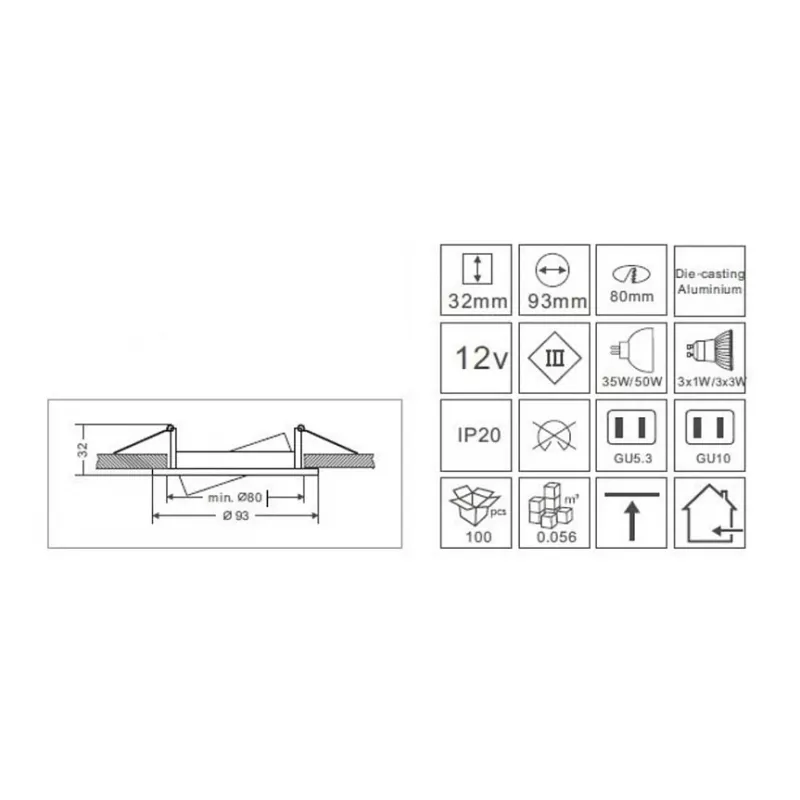 Synergy 21 LED Retrofit GU10 / GX5,3 Deckeneinbausatz D08-Biały