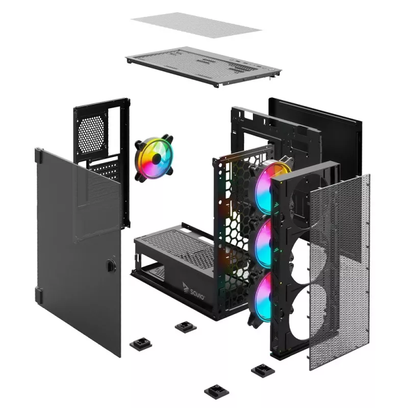 SAVIO Obudowa PC Raptor X1 ARGB Glass/Mesh Czarna