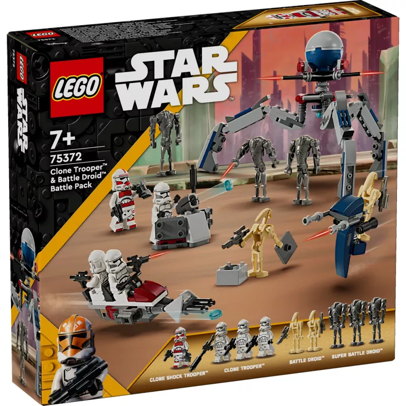LEGO Star Wars Clone Trooper & Battle Droid Battle Pack Building Toys for Kids with Speeder Bike Vehicle 4 Minifigures and 5 figurki Gifts for Boys