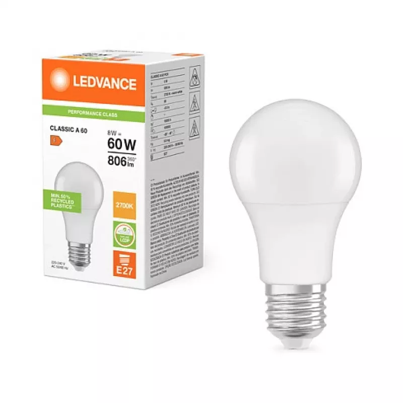 Ledvance LEDV Żarówka LED 8,5–60 W/827 806 lm E27 matowa 200° 15000 h EEK F
