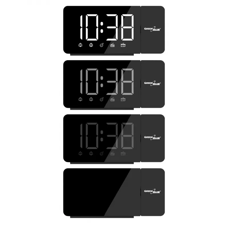 Cyfrowy radiobudzik LED GreenBlue GB172 z tunerem FM, projektorem, termometrem, zasilaniem USB 5 V i CR2032