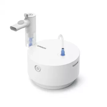 Nebulizator stołowy Omron C28P o wydajności 10 ml/min, wielkości cząstek 2,65 µm, biały, wymiary 265×195×143 mm