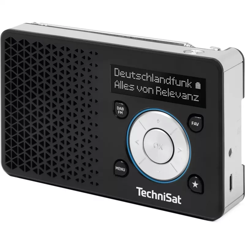 Przenośne radio TECHNISAT DIGITRADIO 1 A — DAB+/FM, wyświetlacz OLED, USB-C, słuchawki 3,5 mm, 1 W, czarny/srebrny