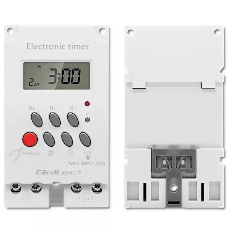 Elektroniczny przekaźnik czasowy na szynę DIN QOLTEC PC0629 — zasilanie 24V, wyjście 16A