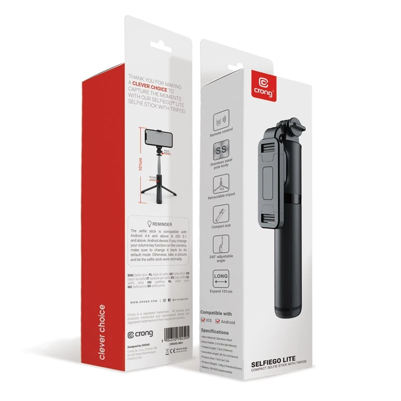 SelfieGo Kompaktowy Selfie Stick Bluetooth Statyw (20-101 cm) Crong CRGSGL1B