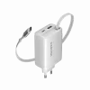 Ładowarka CANYON OnCharge 65RC z wbudowanym kablem USB-C 65W, 1x PD, 1x QC, wtyczka EU, biała