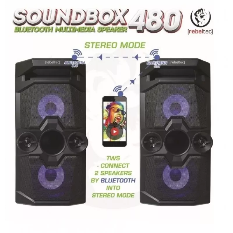Rebeltec SoundBox 480 Przenośny Głośnik Bluetooth Stereo Czarny, 50W RMS