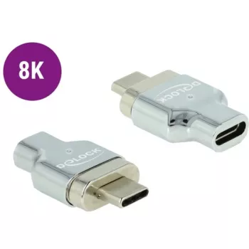 DeLOCK - Adapter Thunderbolt / USB-C - USB-C (M) magnetyczny na USB-C (W) - USB 3,2 Gen 2 / Thunderbolt 3 4,5 A - Obsługa 8K - Srebrny (66433)