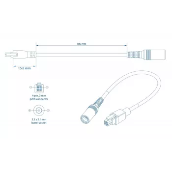 Kabel zasilający TELTONIKA PR2PD01B, 0,1 m, 4-pin, czarny